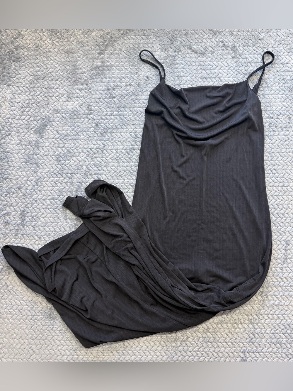 Free People Intimately Cowl Neck Ribbed Maxi Dress in Black Size large